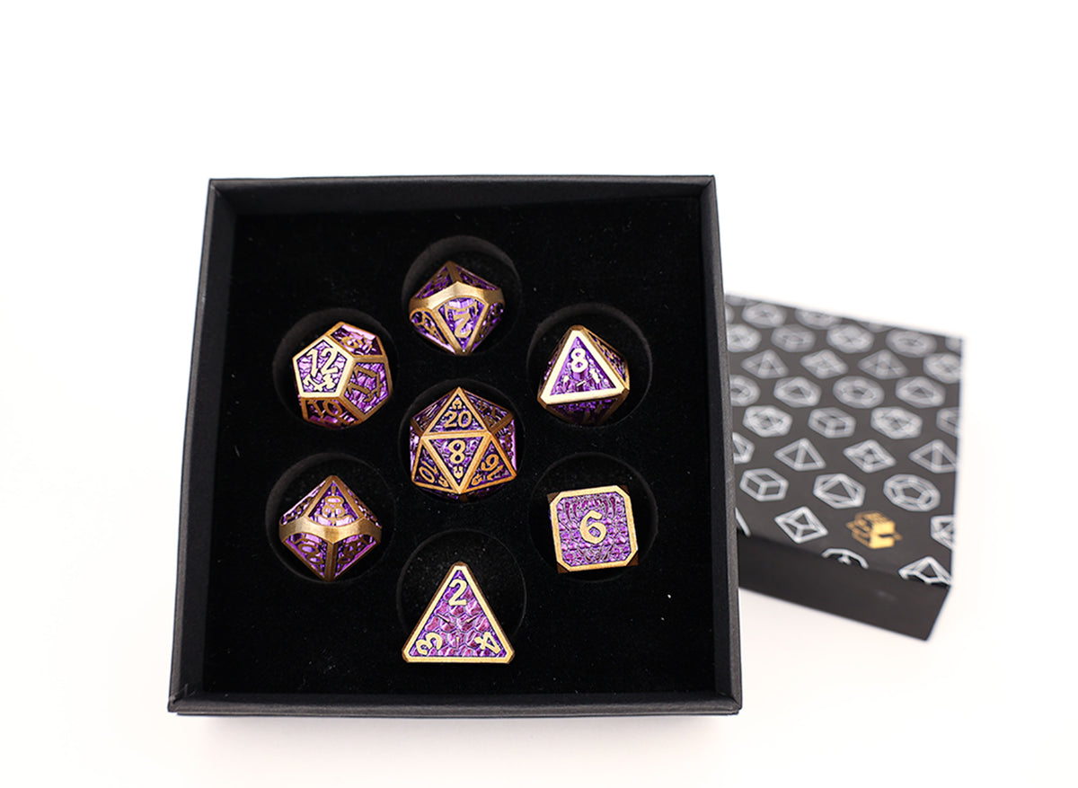 LPG Dice Set - Metal RPG Draco Bright Purple Brass