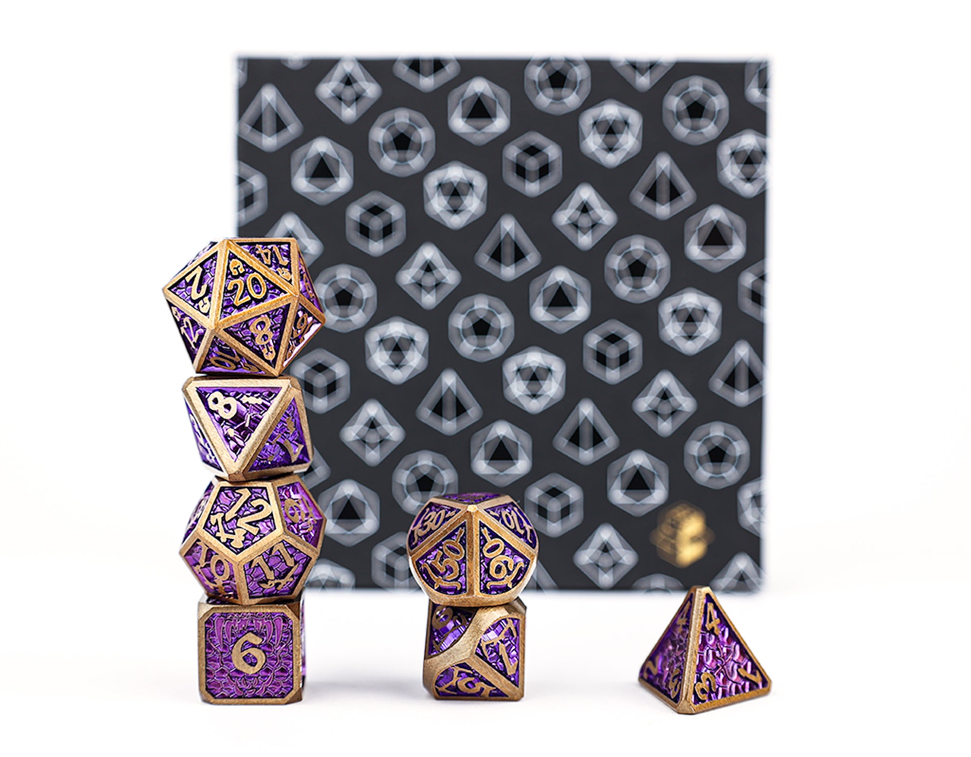 LPG Dice Set - Metal RPG Draco Bright Purple Brass - Good Games