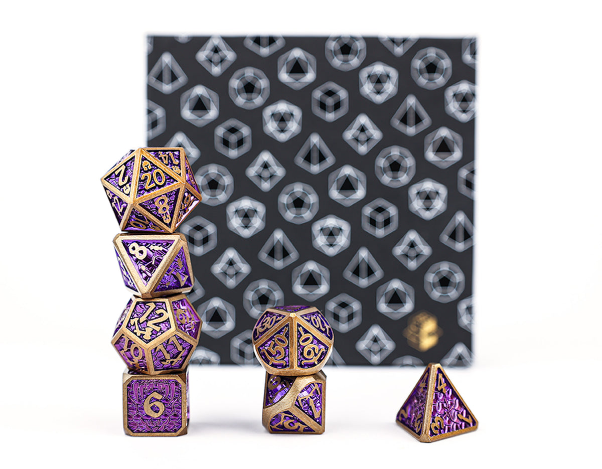 LPG Dice Set - Metal RPG Draco Bright Purple Brass