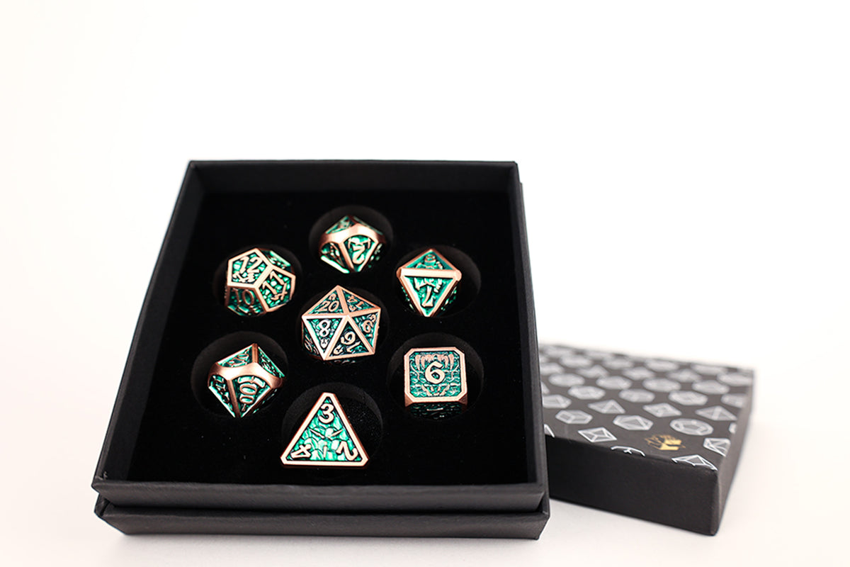 LPG Dice Set - Metal RPG Draco Dark Green/Brass - Good Games