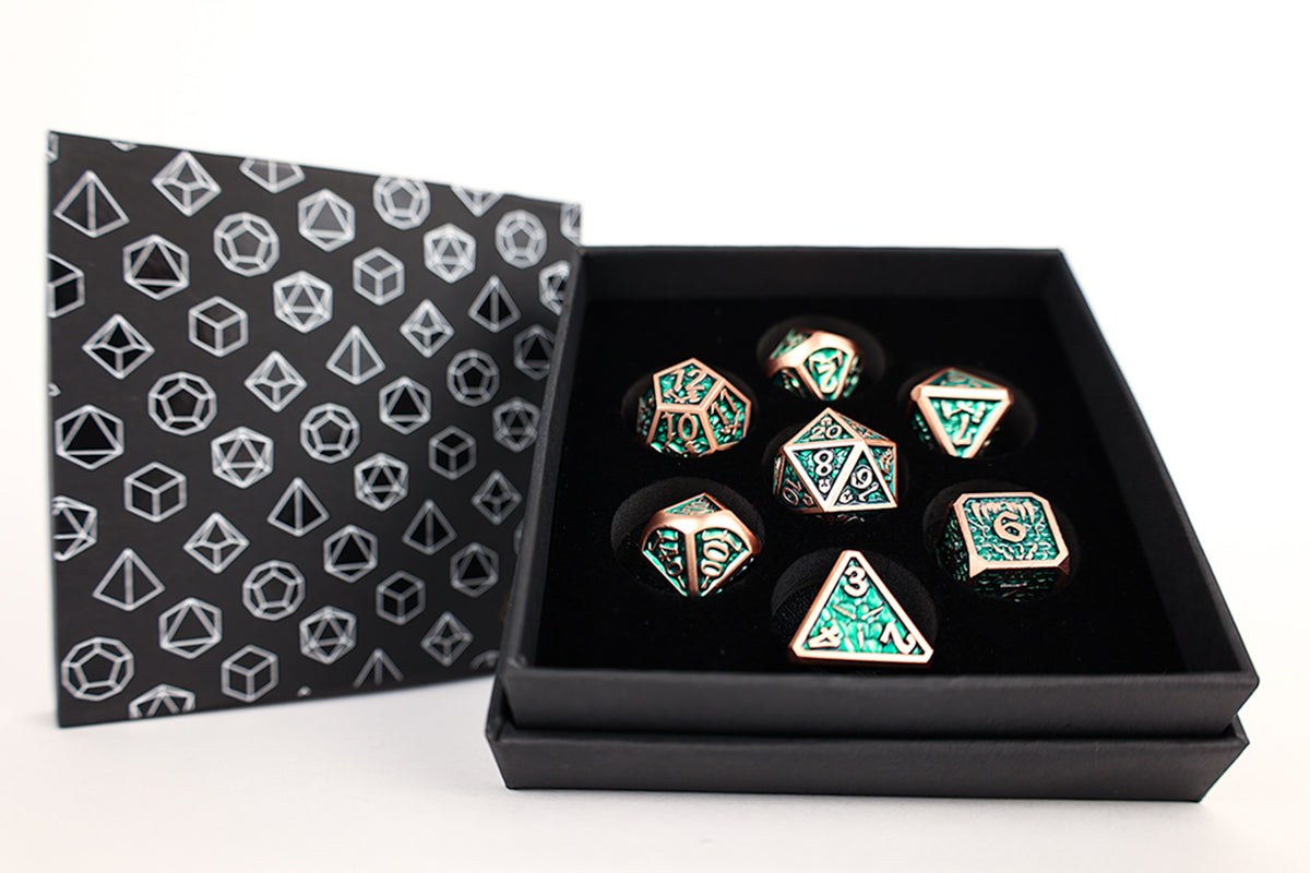 LPG Dice Set - Metal RPG Draco Dark Green/Brass - Good Games