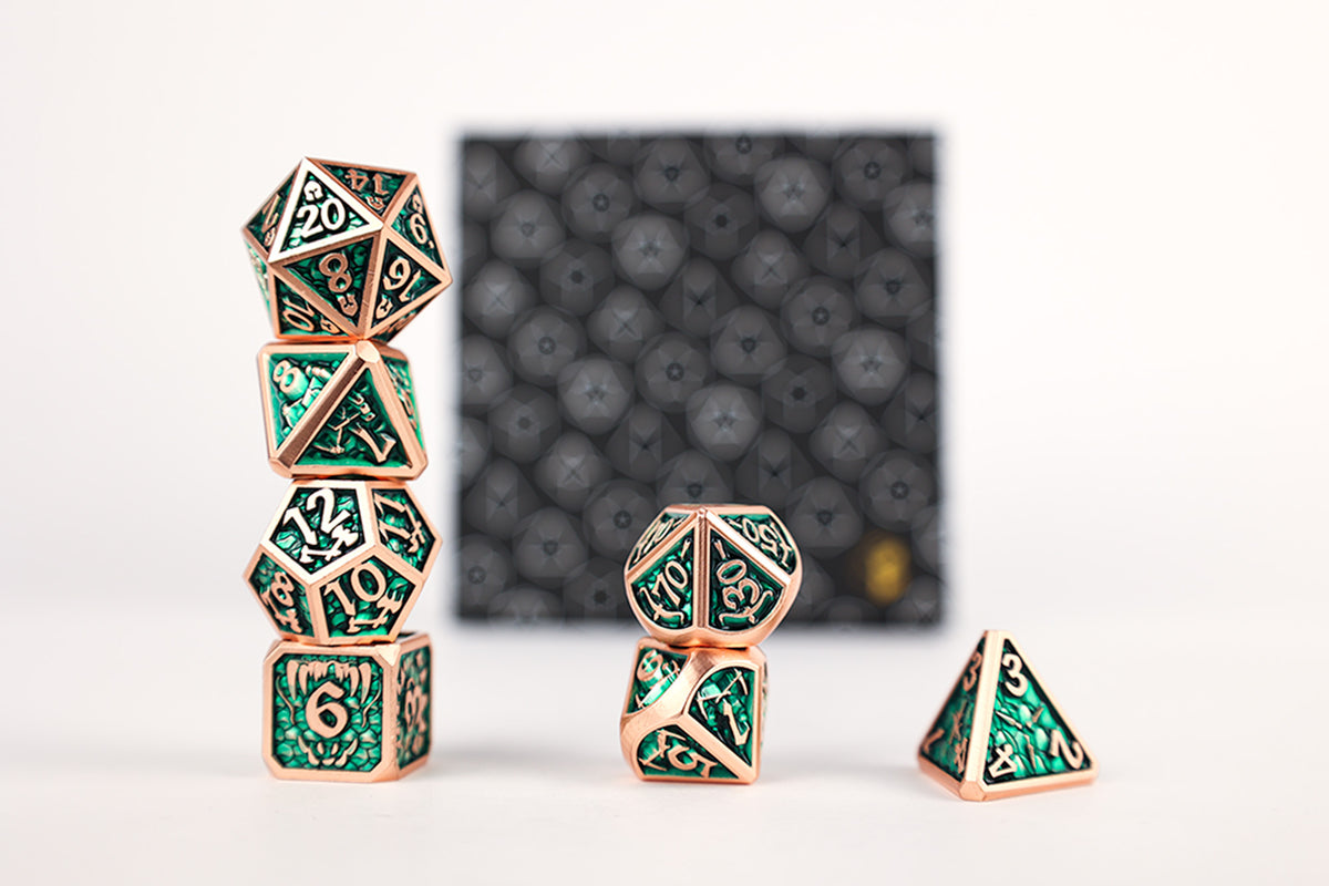 LPG Dice Set - Metal RPG Draco Dark Green/Brass - Good Games