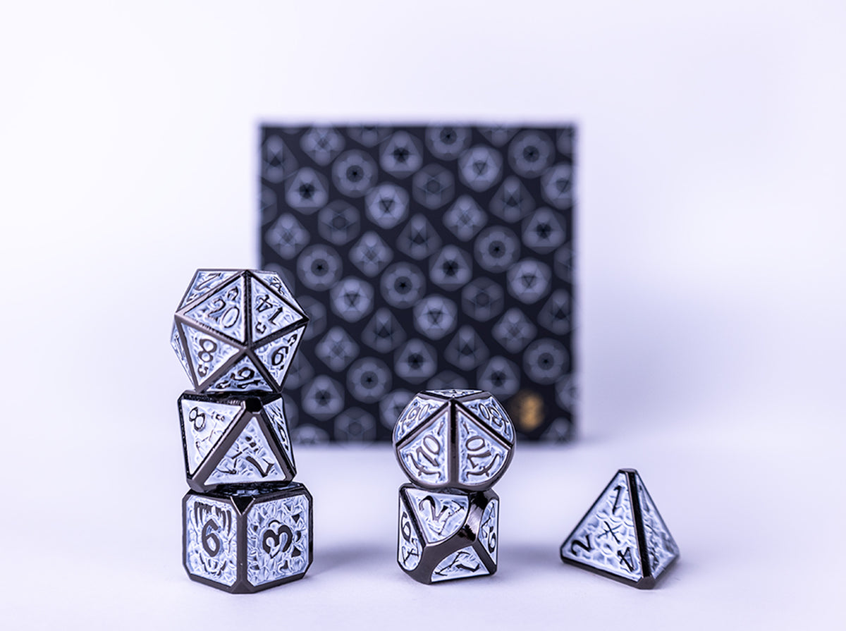 LPG Dice Set - Metal RPG Draco Dark Light Blue/Silver
