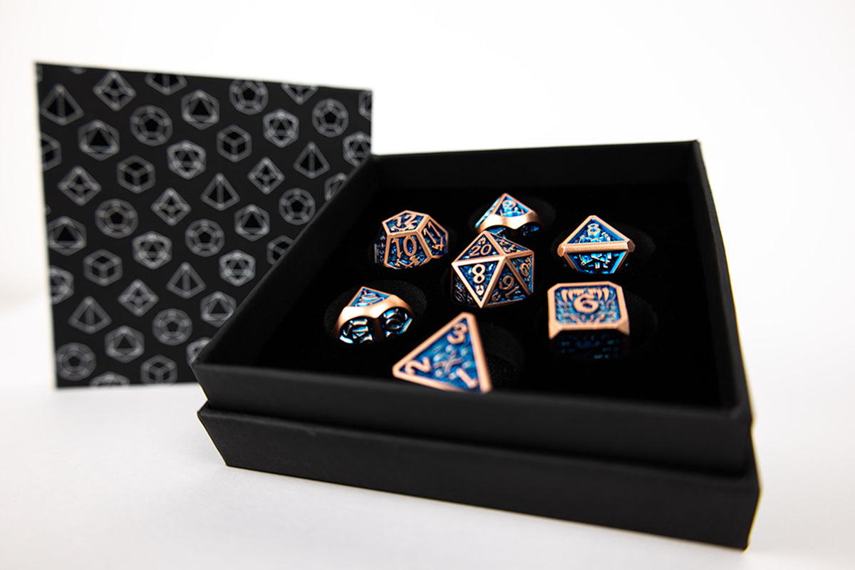 LPG Dice Set - Metal RPG Draco Dark Blue/Brass - Good Games