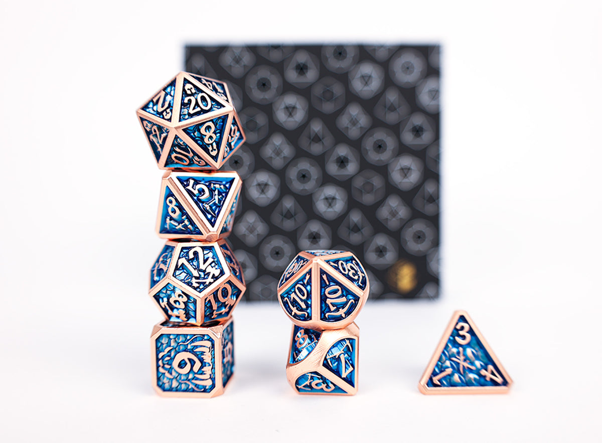 LPG Dice Set - Metal RPG Draco Dark Blue/Brass - Good Games