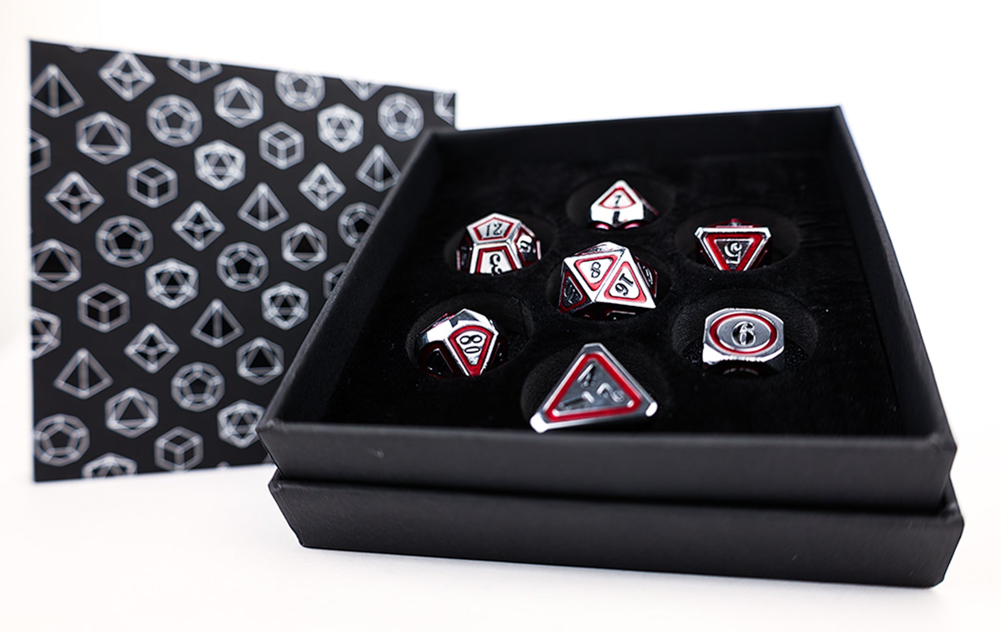 LPG Dice Set - Metal RPG Concentric Black/Red/Silver - Good Games