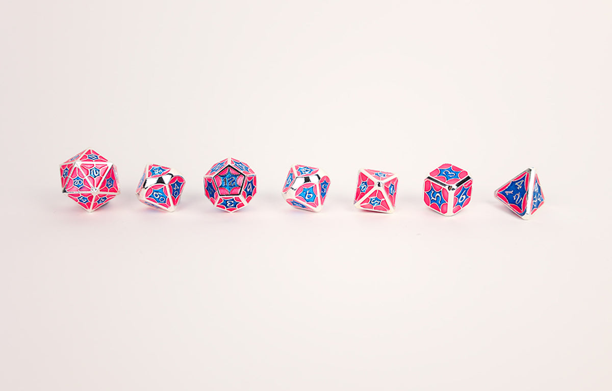 LPG Dice Set - Metal RPG Leadlight Blue/Pink/Silver