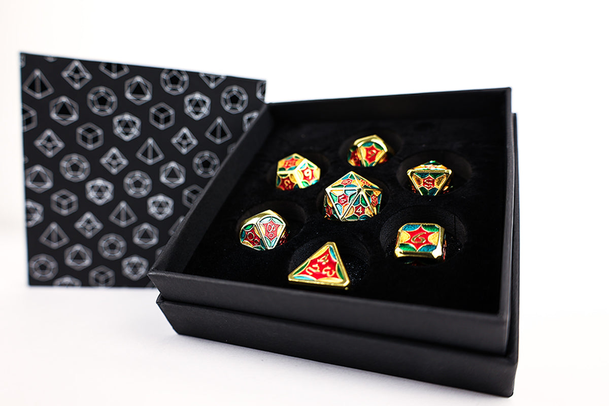 LPG Dice Set - Metal RPG Leadlight 4 Colour/Gold - Good Games