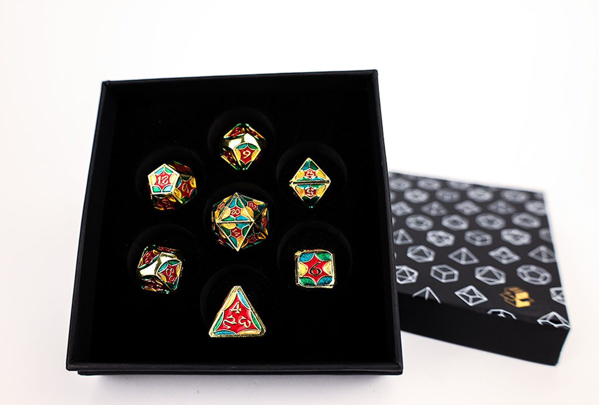 LPG Dice Set - Metal RPG Leadlight 4 Colour/Gold - Good Games