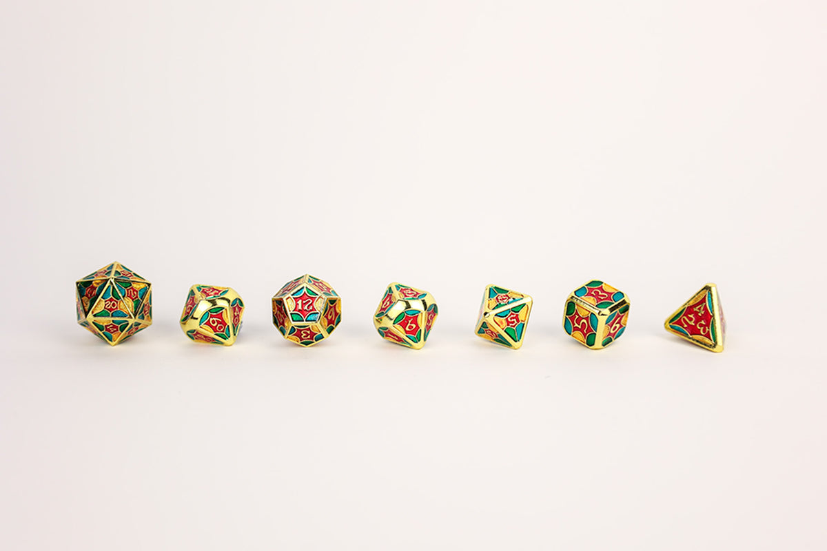 LPG Dice Set - Metal RPG Leadlight 4 Colour/Gold - Good Games
