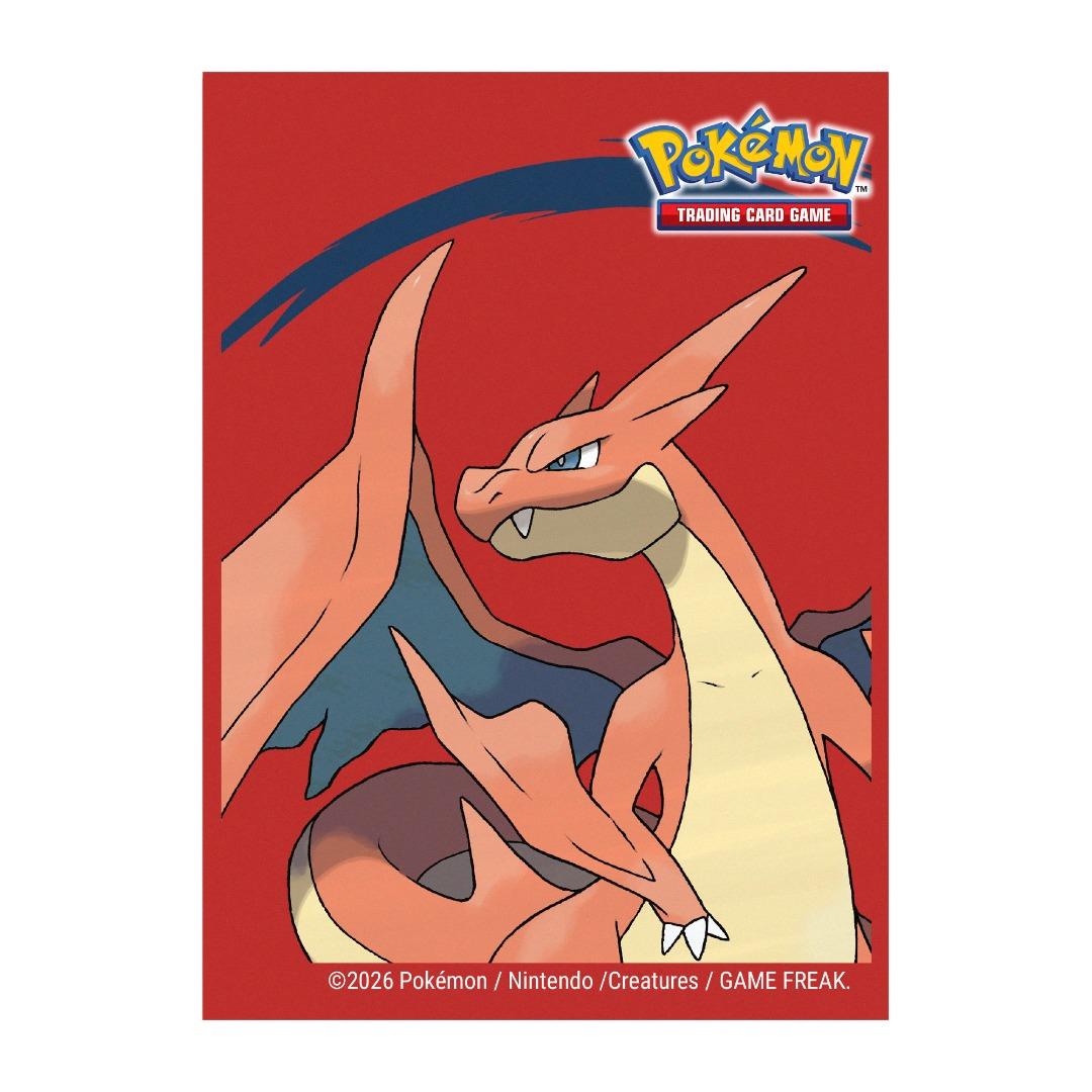 Fierce Charizard illustration on a red background, featuring the Pokemon Trading Card Game logo