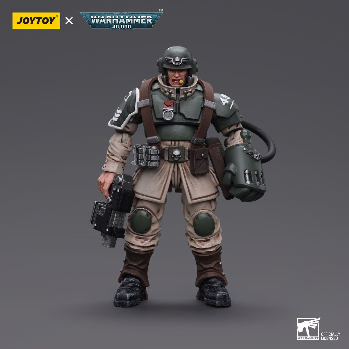Warhammer Collectibles: 1/18 Scale Astra Militarum Cadian Command Squad Veteran Sergeant with Power Fist
