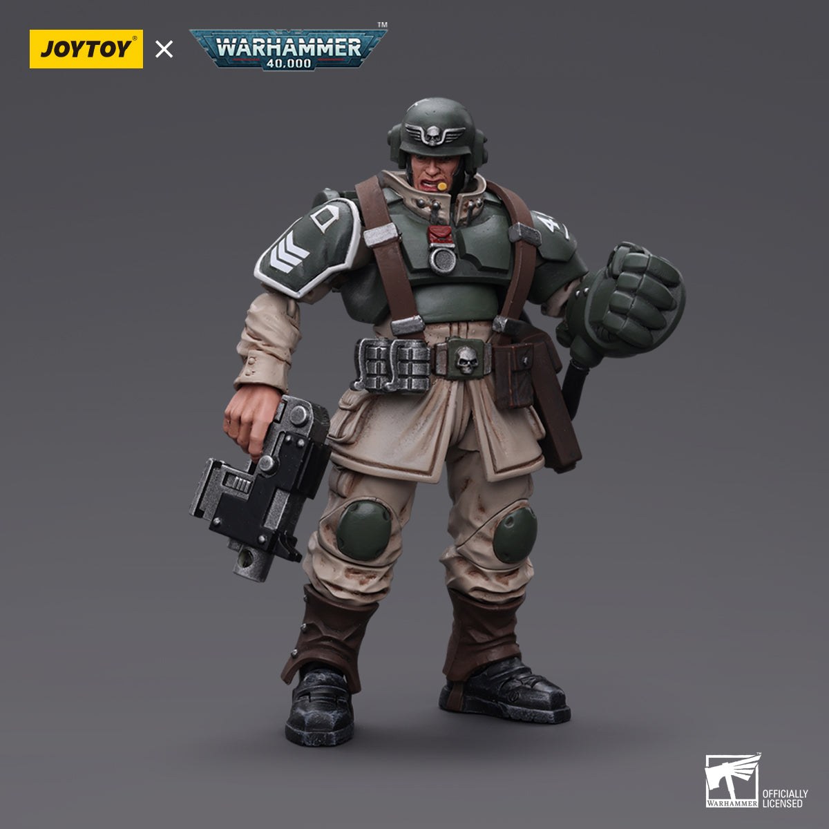 Warhammer Collectibles: 1/18 Scale Astra Militarum Cadian Command Squad Veteran Sergeant with Power Fist