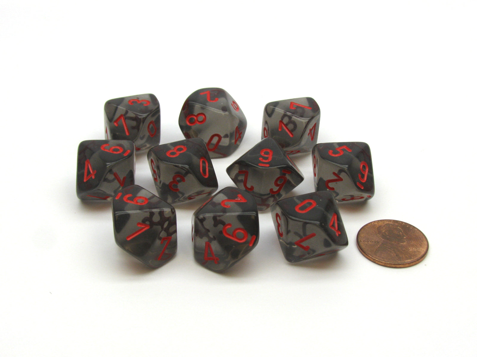 Chessex - Translucent D10 Dice 10-Piece Set - Smoke/Red - Good Games