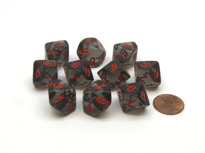 Chessex - Translucent D10 Dice 10-Piece Set - Smoke/Red - Good Games