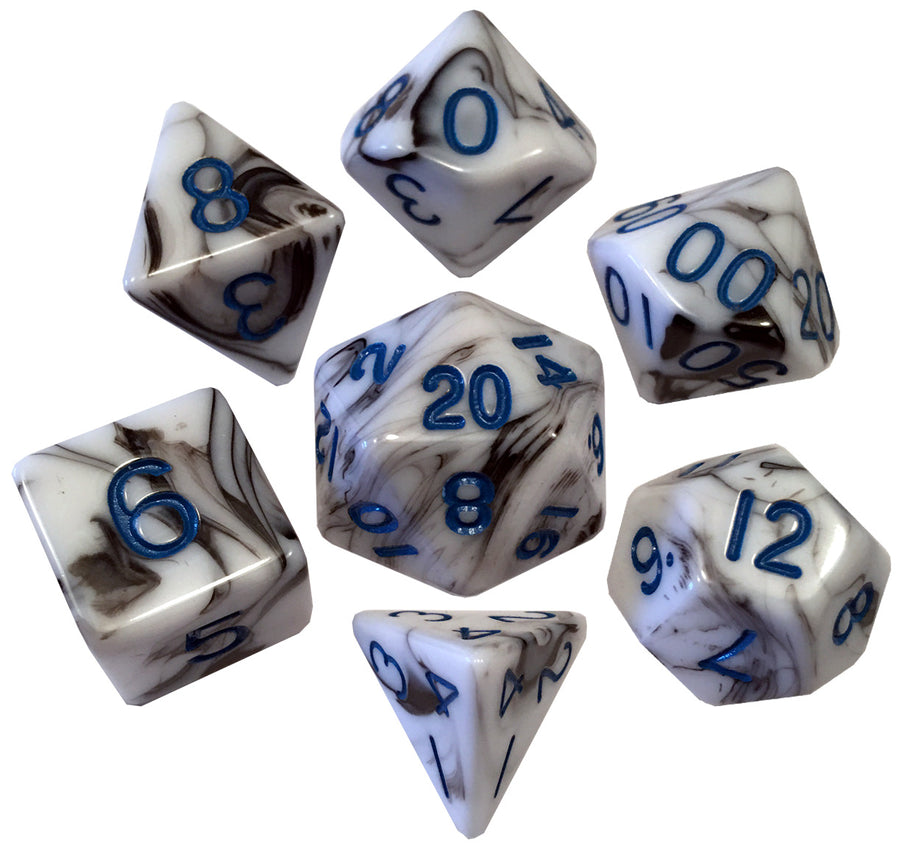 Metallic Dice Games - Acrylic Dice Set Marble - Blue Numbers - Good Games