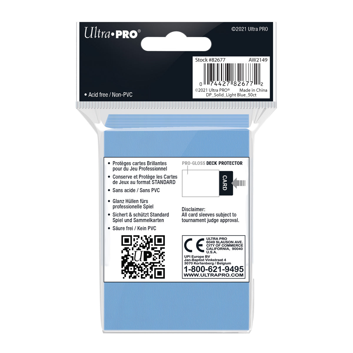 Ultra Pro: UP82677 PRO-Gloss 50ct Standard Deck Protector sleeves: Light Blue
