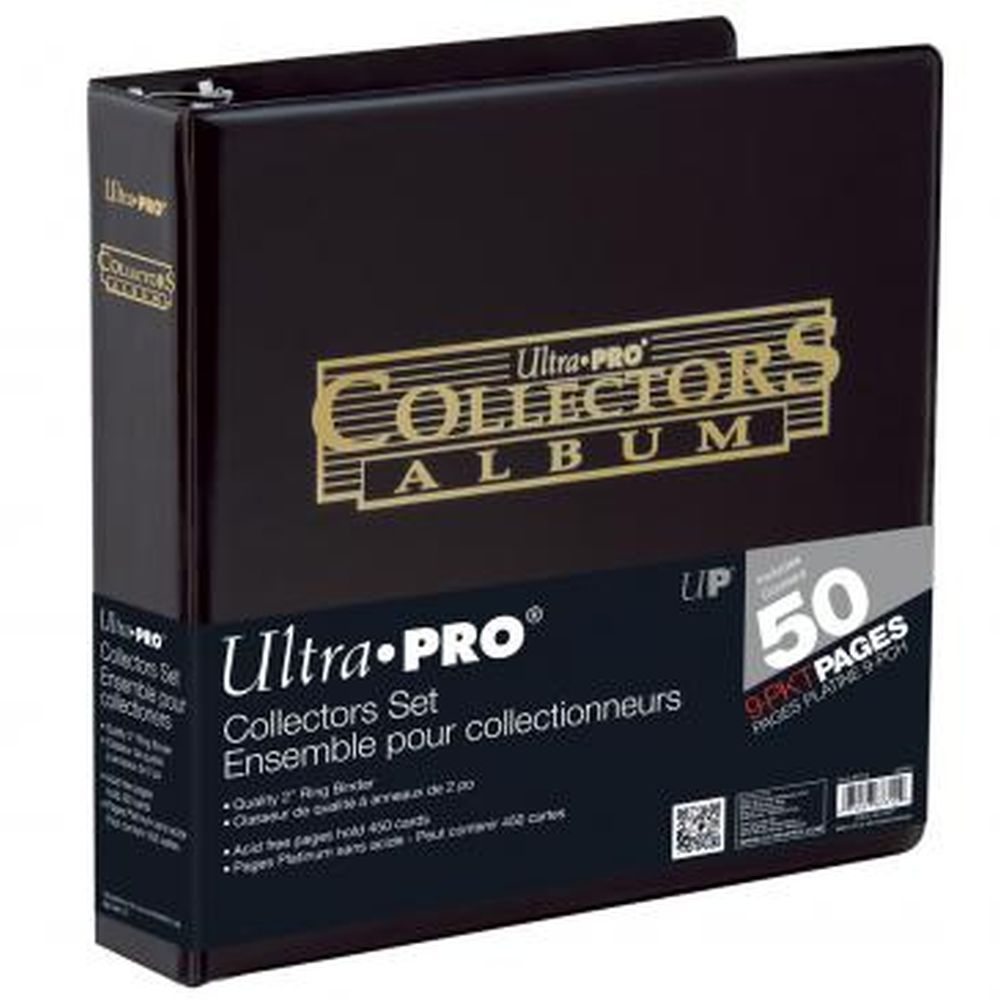 Black Ultra Pro Collector&#39;s Album with gold text, includes 50 9-pocket pages for 450 cards