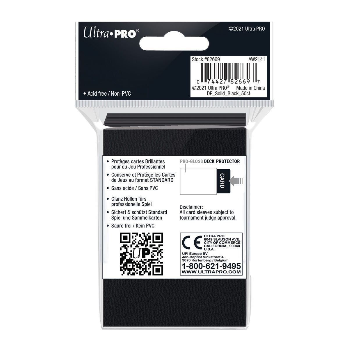 Ultra Pro: UP82669 PRO-Gloss 50ct Standard Deck Protector sleeves: Black