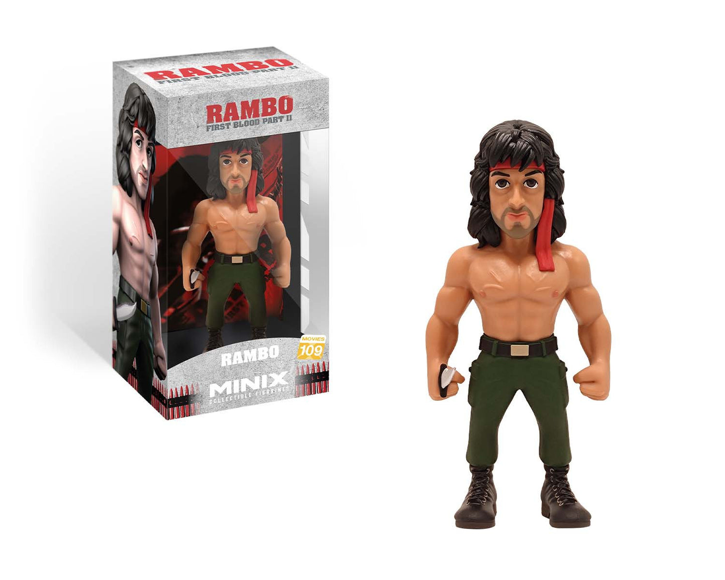 Figure in Rambo-themed box with explosive background and character art