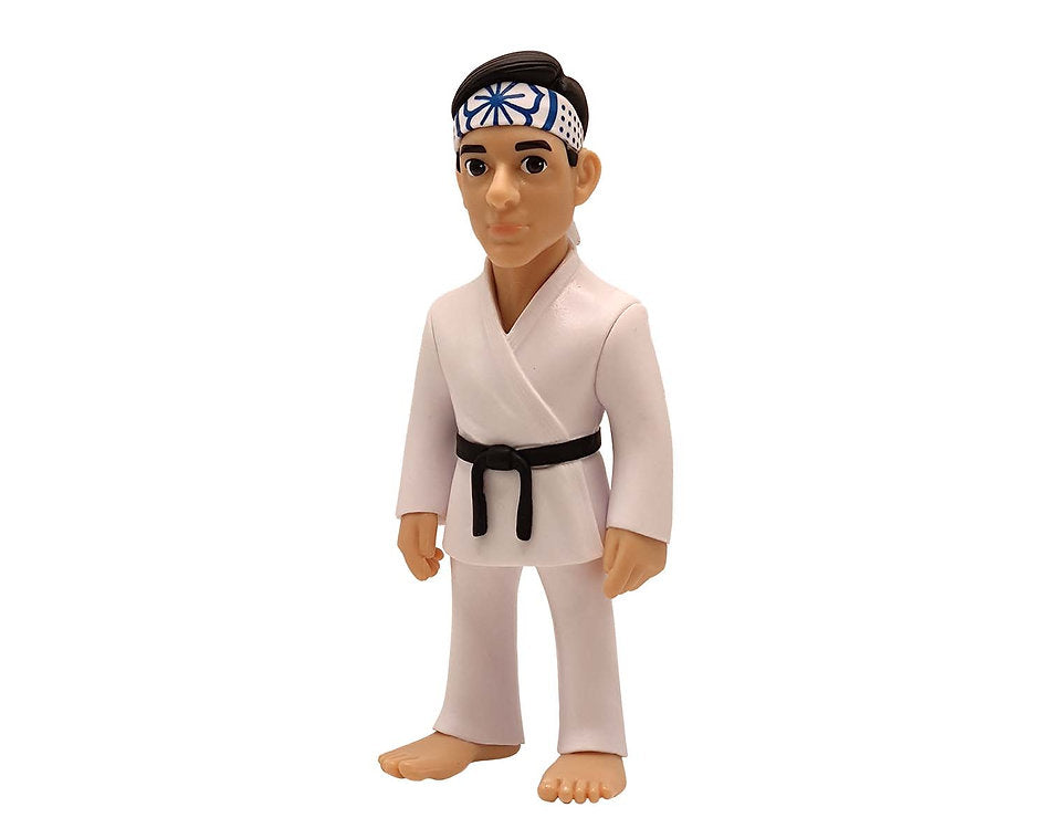 MINIX Cobra Kai Daniel LaRusso figure of daniel larusso in a white gi, black belt, and blue and white headband