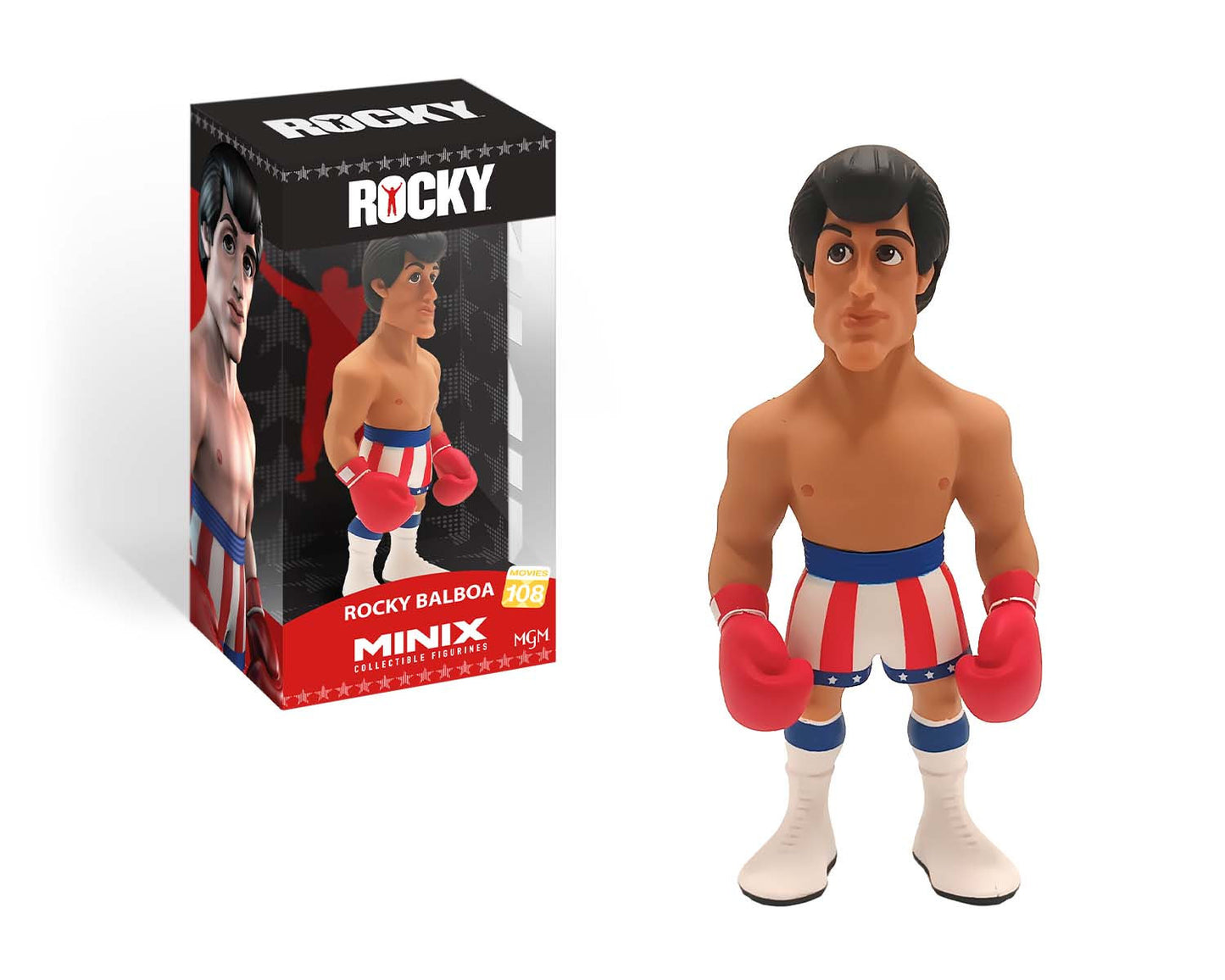 Figure inside Rocky IV-themed box with stars-and-stripes motif and movie branding
