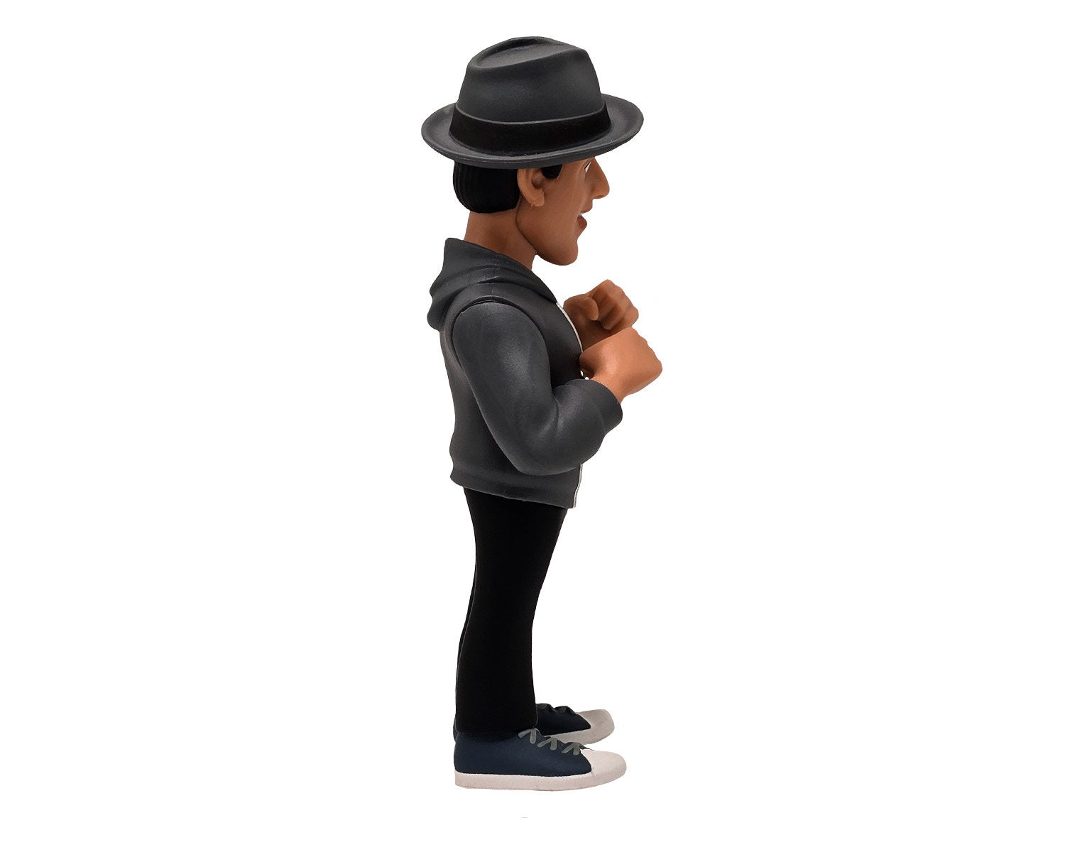 Rear view with fedora brim and jacket seam lines