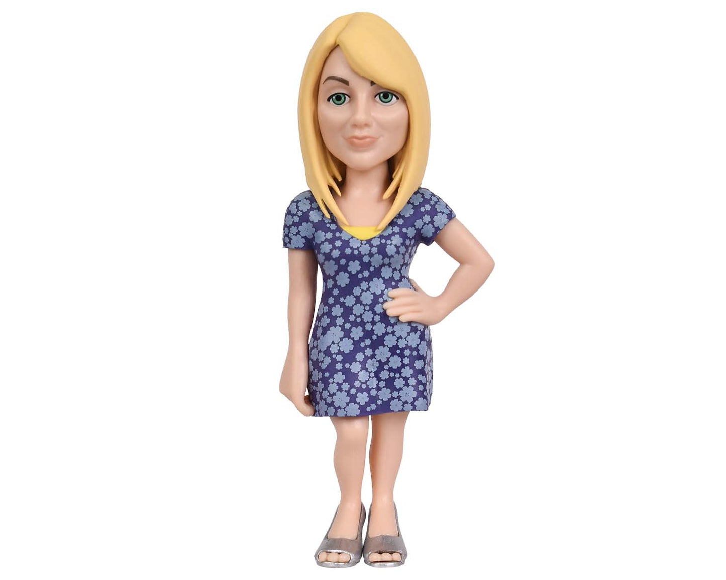 Rear view of Penny figure showing long blonde hair