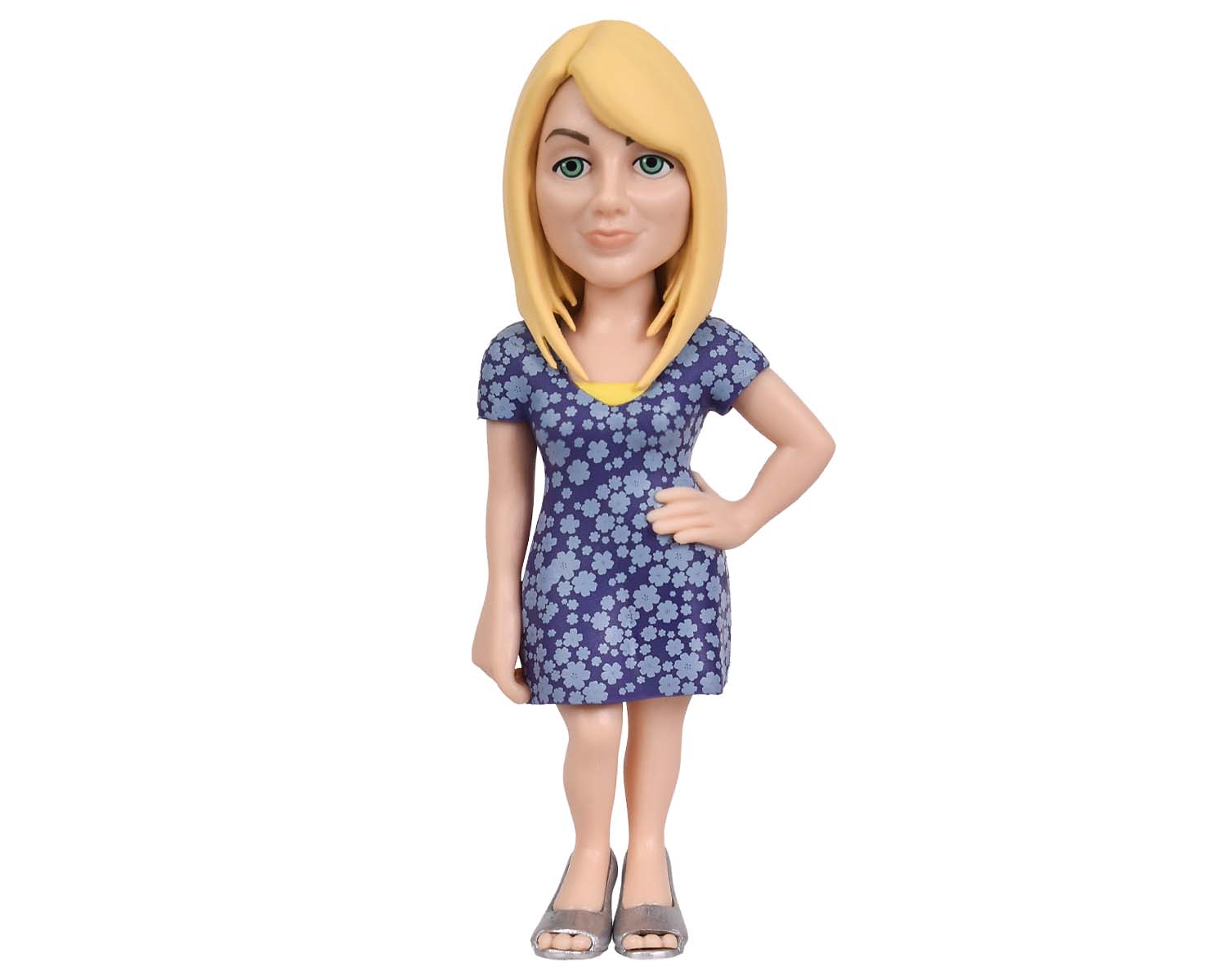 Rear view of Penny figure showing long blonde hair