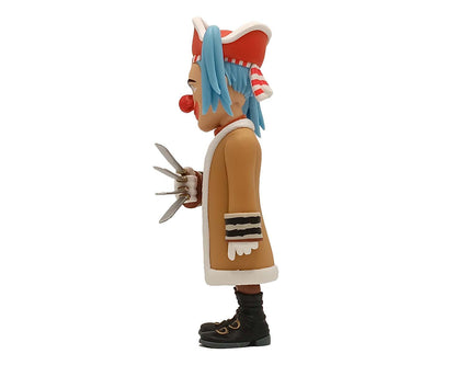 Rear view showing cape, striped hair tails, and crossbones emblem