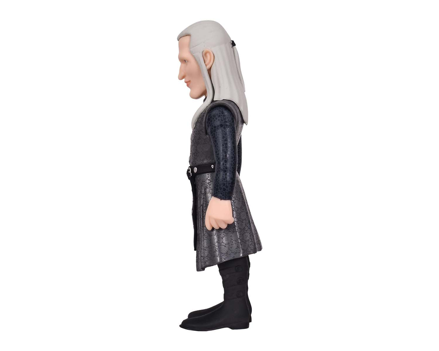 Rear view showing long cape and sword handle detail