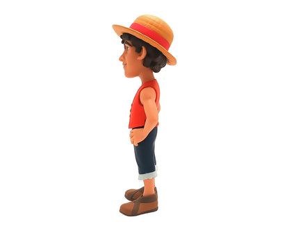 Rear view displaying the iconic straw hat string and tousled hair