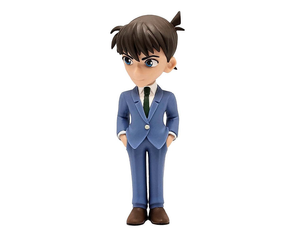Minix Detective Conan Jimmy Kudo 115 figurine in a blue suit green tie and brown shoes with hands in pockets