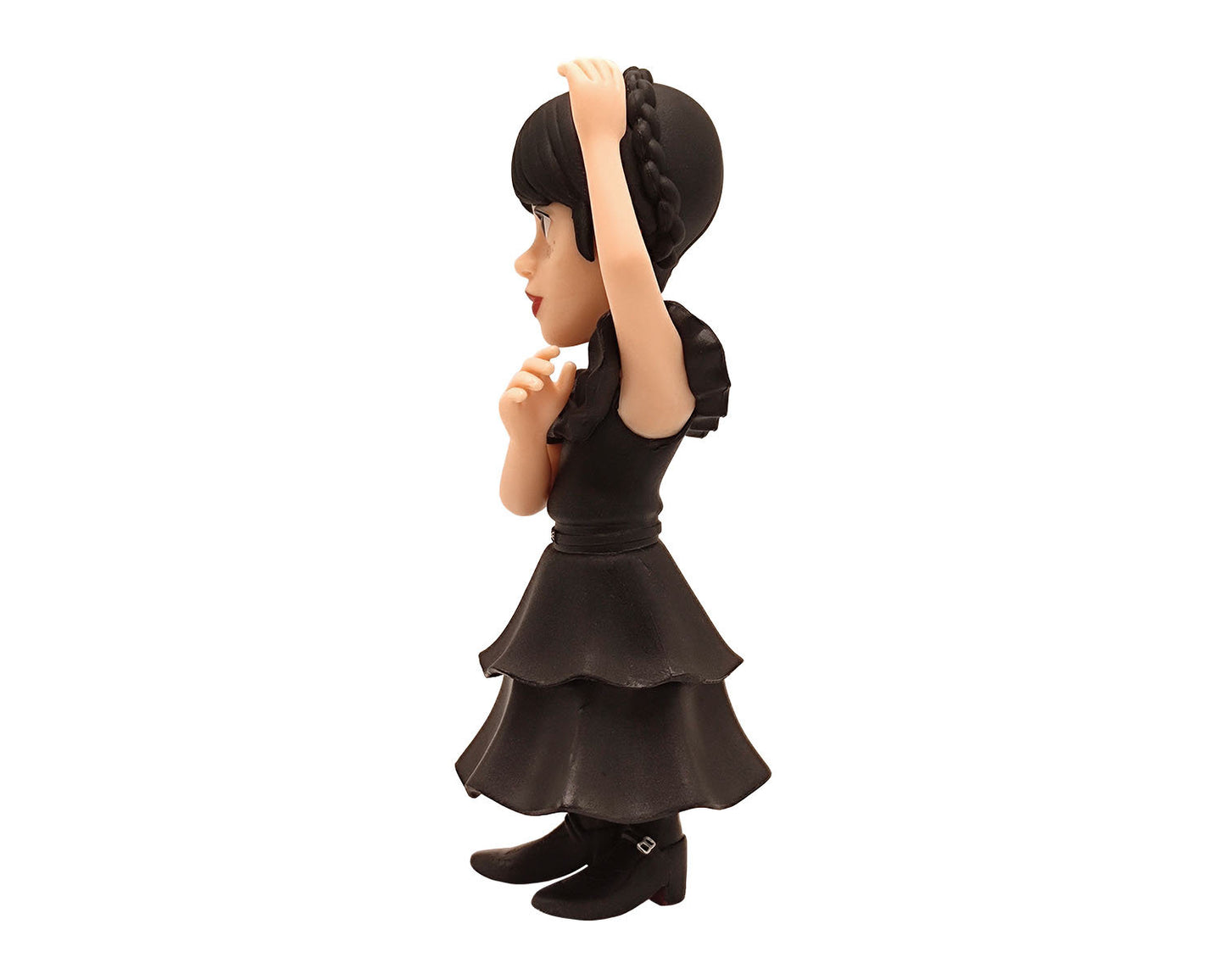 Rear angle showing braided pigtails and flowing dress details