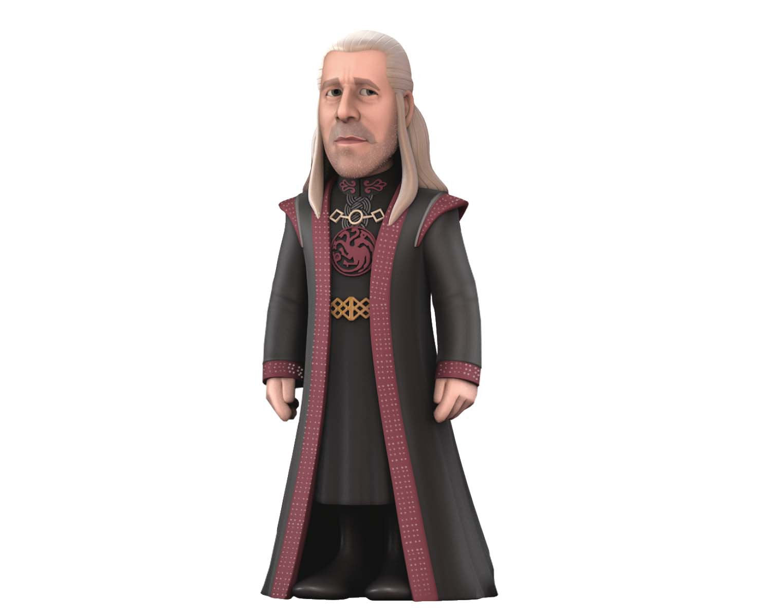 Side view showing flowing cape and facial features with beard and scar detail