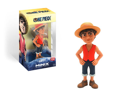 Boxed figure in colorful One Piece packaging with Monkey D Luffy label