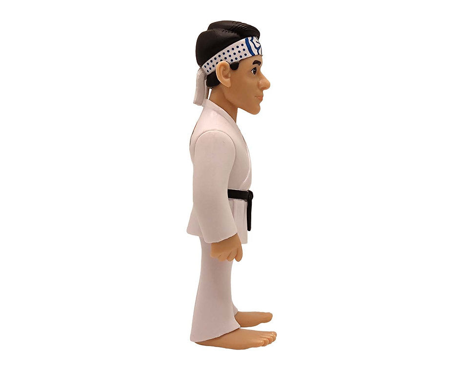 Side view of MINIX Cobra Kai Daniel LaRusso figure in white gi and headband