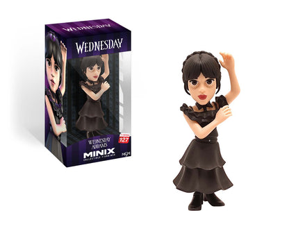 Figure inside gothic-style Wednesday series packaging with character name