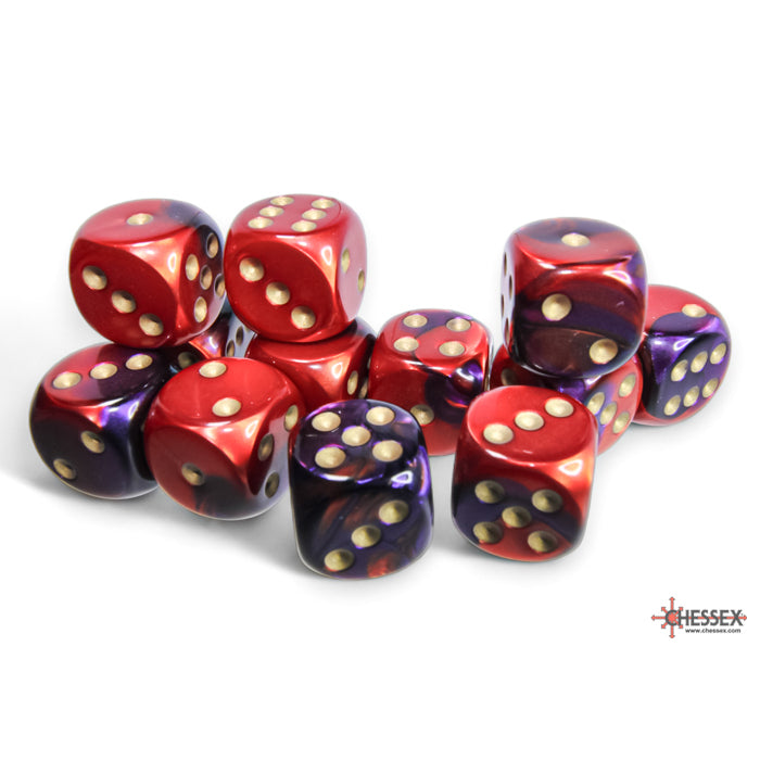 Chessex D6 Gemini Purple-red/gold Dice Block (12 Dice) - Good Games