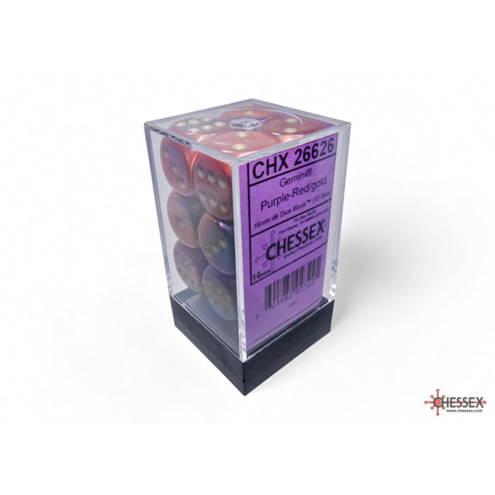 Chessex D6 Gemini Purple-red/gold Dice Block (12 Dice) - Good Games