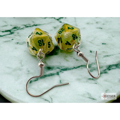 Chessex CHX 54203 Hook Earrings Marble Green Mini-Poly d20 Pair (Preorder) - Good Games