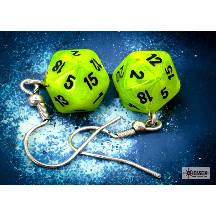 Chessex CHX 54205 Hook Earrings Vortex Bright Green Mini-Poly d20 Pair (Preorder) - Good Games