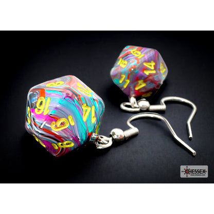 Chessex CHX 54207 Hook Earrings Festive Mosaic Mini-Poly d20 Pair (Preorder) - Good Games