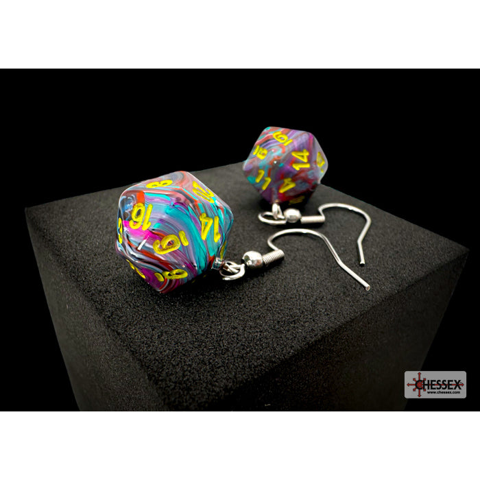 Chessex CHX 54207 Hook Earrings Festive Mosaic Mini-Poly d20 Pair (Preorder) - Good Games