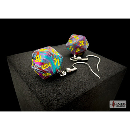 Chessex CHX 54207 Hook Earrings Festive Mosaic Mini-Poly d20 Pair (Preorder) - Good Games