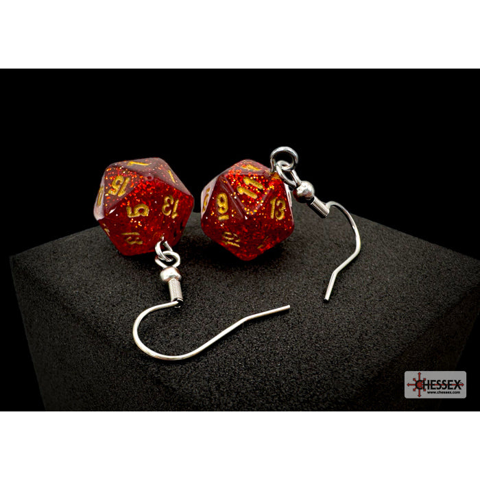 Chessex CHX 54208 Hook Earrings Glitter Ruby Mini-Poly d20 Pair (Preorder) - Good Games