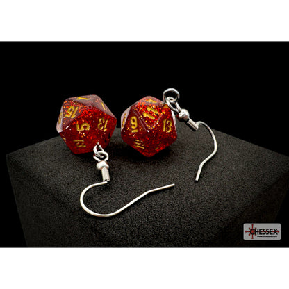 Chessex CHX 54208 Hook Earrings Glitter Ruby Mini-Poly d20 Pair (Preorder) - Good Games