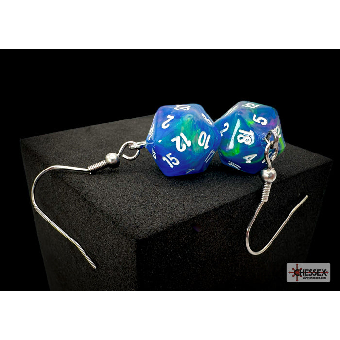 Chessex CHX 54209 Hook Earrings Festive Waterlily Mini-Poly d20 Pair (Preorder) - Good Games