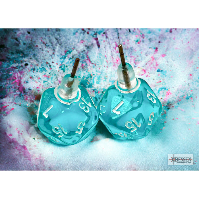 Chessex CHX 54502 Stud Earrings Translucent Teal Mini-Poly d20 Pair (Preorder) - Good Games