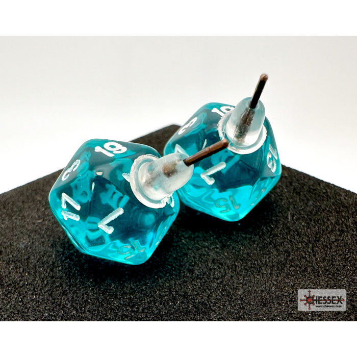 Chessex CHX 54502 Stud Earrings Translucent Teal Mini-Poly d20 Pair (Preorder) - Good Games